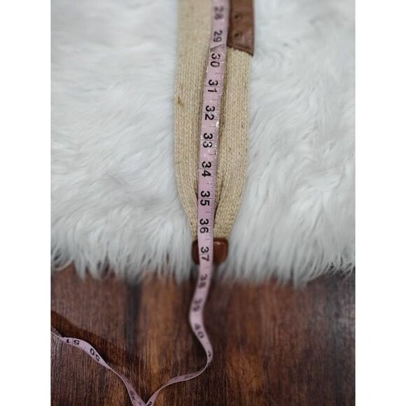 Woven Straw Elastic Belt With Brown Leather Accents - Picture 9 of 10